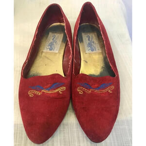 Perry Ellis Embroidered Eagle Logo Red Suede BALLET FLATS FLAT SHOE Size 7